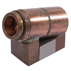 A close-up image of the Draper Focus Coil-Inclined - AIHT2, a cylindrical piece of machinery made of copper, mounted on a rectangular base.