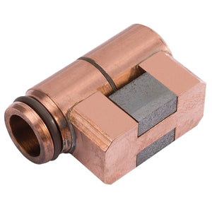 The Draper Focus Coil-Side - AIHT3 by Draper is a copper electrical connector featuring cylindrical and rectangular components, along with an O-ring near one end.