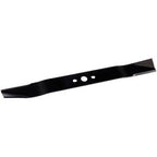 The Draper Replacement Blade for the 400mm Petrol Lawn Mower - AGP400 is a black metal blade featuring a central hole and two curved ends. For ordering details, Contact Us.