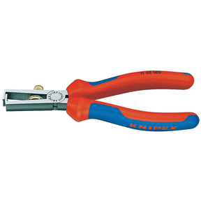 The Draper Knipex 11 02 160 Sb Adjustable Wire Stripping Pliers, featuring a red and blue handle design with heavy-duty construction and labeled "Knipex" and "Made in Germany," are ideal for those seeking professional quality tools.
