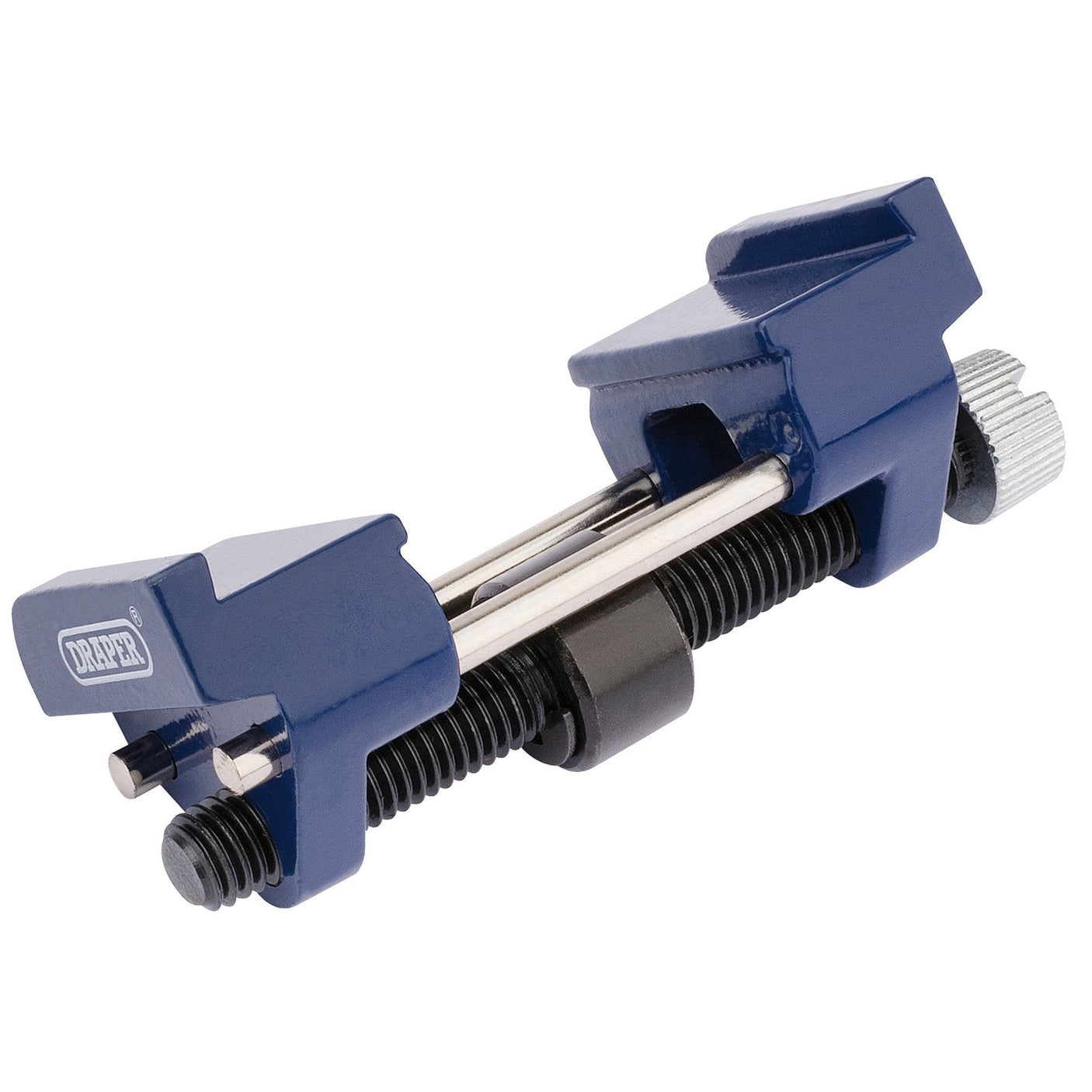 The Draper Honing Guide, 3 - 67mm - HG1, from Draper is a blue, adjustable pipe clamp with a screw mechanism and metal rods. It often features a diecast guide for added precision, making it ideal for securing pipes during cutting or fitting.