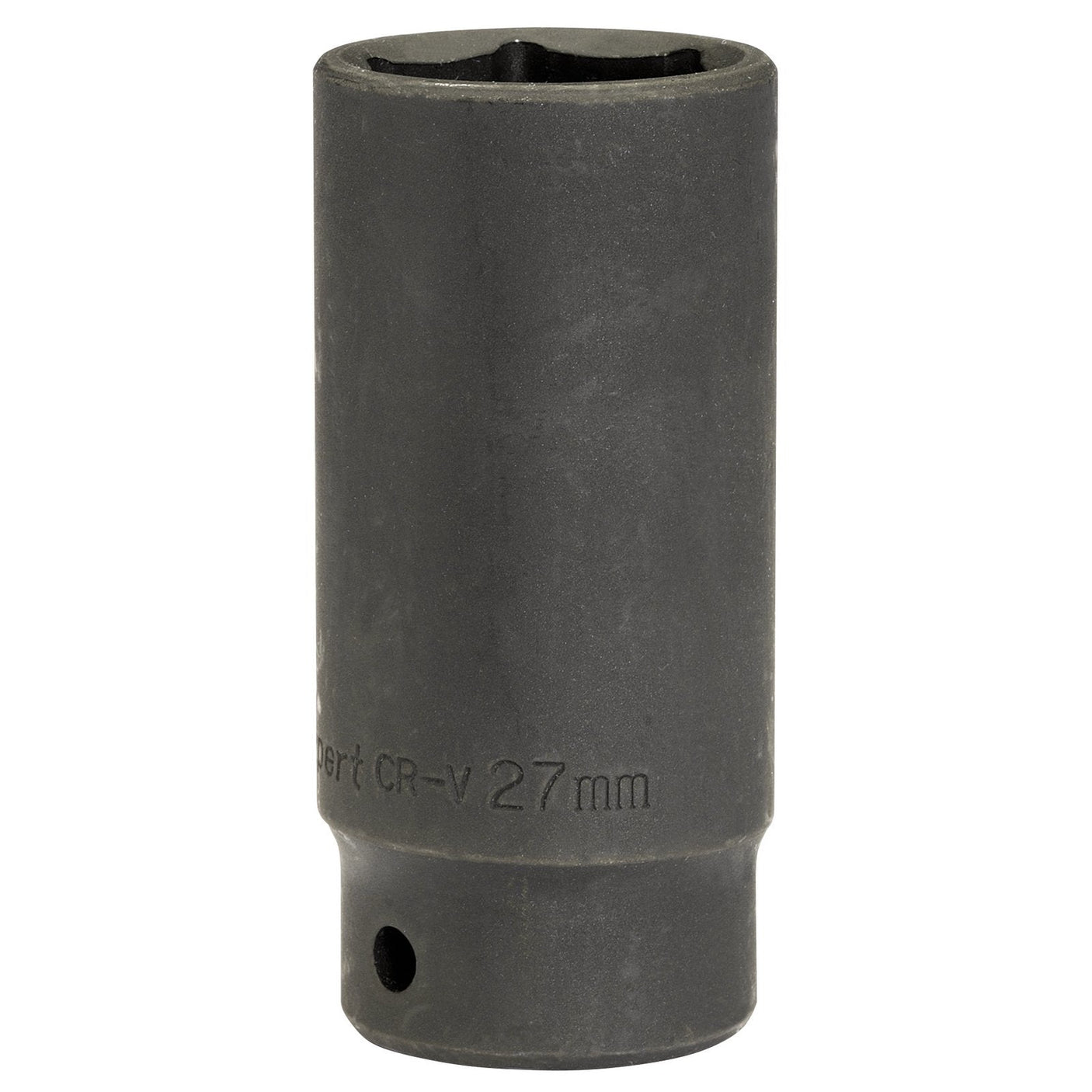 The Draper Expert Hi-Torq® Deep Impact Socket, 1/2" Sq. Dr., 27mm - 410D-MM is a high-quality socket made from durable chrome vanadium steel, ideal for heavy-duty applications in mechanics and engineering. It is compatible with air electric wrenches for maximum efficiency and performance.