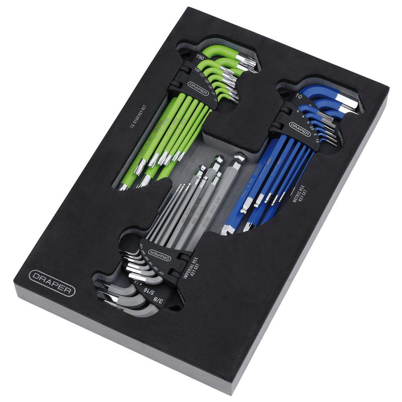 Draper TX-STAR®, Imperial & Metric Ball End Hex Key Sets in EVA Storage Tray (27 Piece)