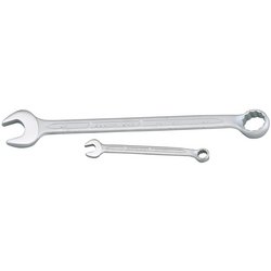 Two Draper Elora Long Combination Spanners, each 29mm in size, crafted from durable chrome vanadium steel with one open end and a bi-hexagon ring end. Produced by Draper in compliance with DIN 3113 standards for reliable performance.