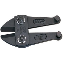 A pair of Draper Bolt Cutter Jaws, specifically designed for the 12949 Centre Cut Bolt Cutter (4854J), made from high tensile material and featuring "16''" and "4605H" imprints, along with two bolts for adjustments.