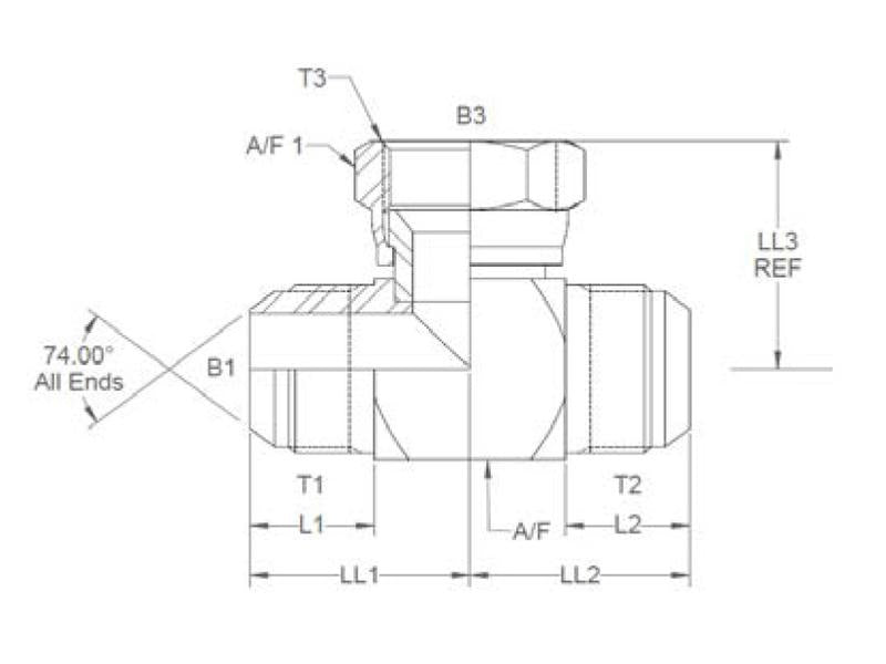 Sparex Hydraulic Tee Piece 3/4'' JIC Male x 3/4'' JIC Male x 3/4'' JIC Swivel Female | S.12995 - Product Image 3