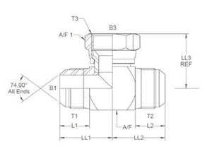 Sparex Hydraulic Tee Piece 3/4'' JIC Male x 3/4'' JIC Male x 3/4'' JIC Swivel Female | S.12995 - Product Image 3