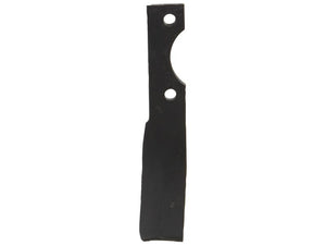 The Rotavator Blade Curved RH from Sparex, measuring 35x8mm with a height of 215mm, features a single black metal blade with two holes (Ø: 10.5mm) designed for lawnmowers. Identified by Tariff Code 8432900000 and compatible with Curved Fitting, this component ensures efficient functionality as a replacement for Sparex Part Number S.131087.