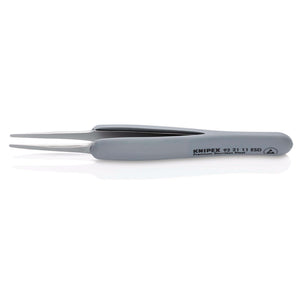 A pair of gray, corrosion-resistant ESD tweezers with the brand name "Draper Knipex 92 21 11 ESD" written on the handle, perfect for precision work.