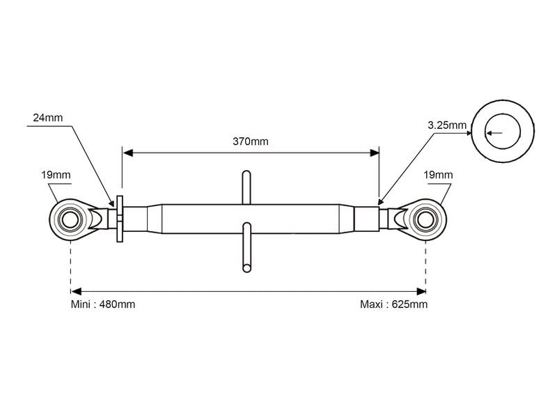 Sparex Top Link (Cat.1/1 (Ø19/19mm)) Ball and Ball, M24, Min. Length: 485mm. | S.13278 - Product Image 2