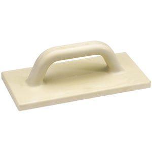 The Draper Polyurethane Float, 280 x 140mm - T106, is an off-white rectangular hand tool made from lightweight polyurethane foam with a handle across the top.