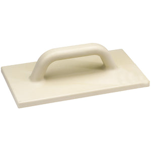 The Draper Polyurethane Float, 320 x 180mm - T106 by Draper is an off-white general purpose float with a rectangular base and an arched handle, made from lightweight polyurethane foam, designed for smoothing surfaces.