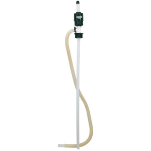 The Draper Siphon Drum Pump - WBSDP, by Draper, is a battery-operated fuel transfer pump with a green housing, featuring a rigid suction tube attached to a long flexible hose for dispensing diesel exhaust fluid.