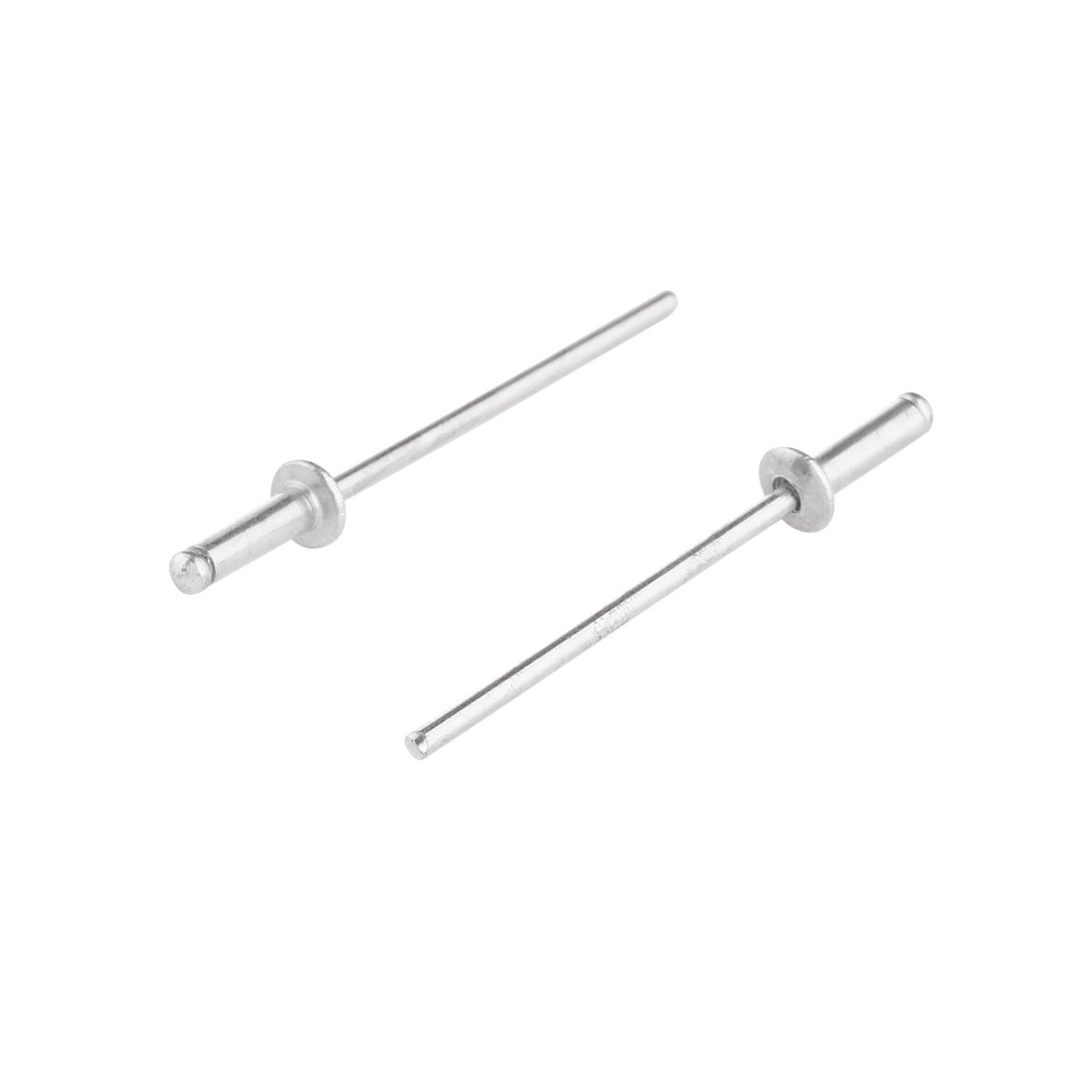 Two Draper Blind Rivets, 2.5 X 7mm with steel mandrels, from a pack of 50 pieces, are shown isolated on a white background.