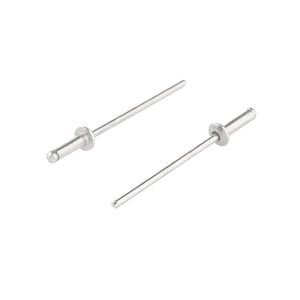 Two Draper Blind Rivets, 2.5 X 7mm with steel mandrels, from a pack of 50 pieces, are shown isolated on a white background.