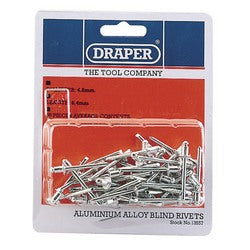 A pack of Draper Blind Rivets, 4.8 X 6.4mm (50 Piece), featuring a sturdy steel mandrel.