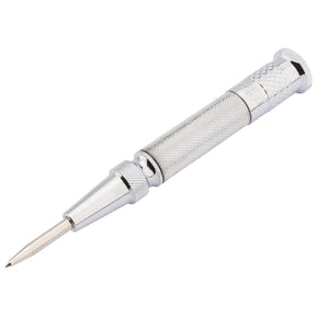A Draper Expert Automatic Centre Punch - GT807, featuring a hardened steel point and a textured grip from the brand Draper, is displayed against a white background.