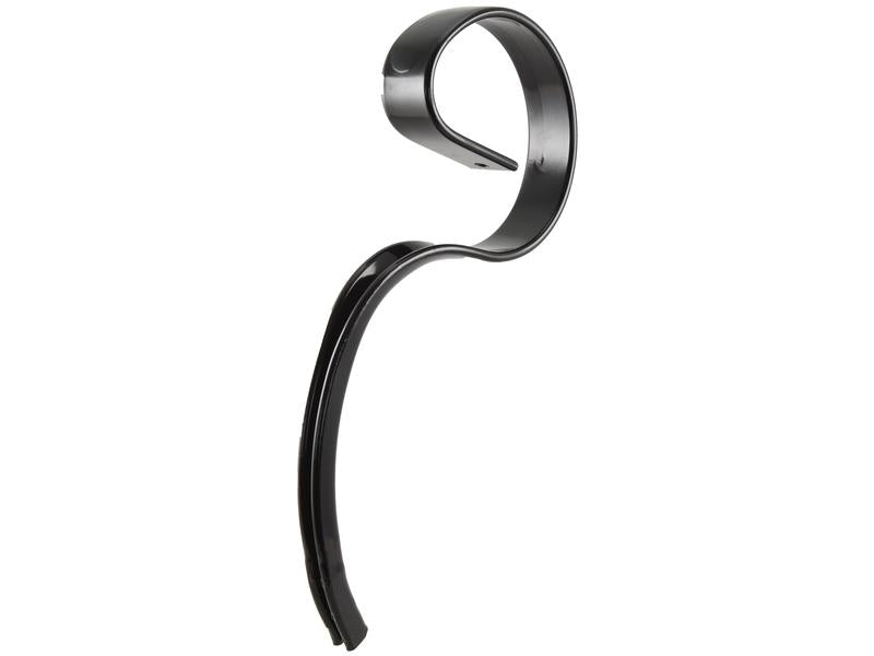 The S Tine 70x12x720mm, known as Sparex Part Number: S.136352, features a black, curved metal hook with a loop at the top and a frame mounting hole, set against a white background.