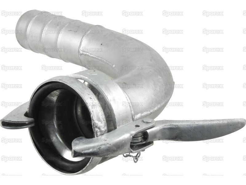 90° Coupling with Hose End - Female 4'' (108mm) x4'' (102mm) (Galvanised) | Sparex Part Number: S.136641