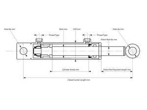 Sparex Hydraulic Double Acting Cylinder with Ends, 30 x 50 x 900mm | S.136949 - Product Image 2