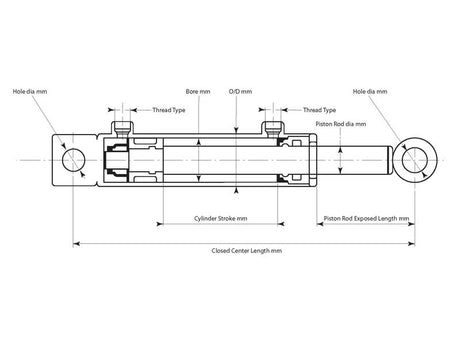 Sparex Hydraulic Double Acting Cylinder with Ends, 30 x 50 x 900mm | S.136949 - Product Image 2