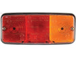 Introducing the Sparex Rear Combination Light (Halogen) featuring a rectangular vehicle tail light with three sections: two red halogen brake/tail lights on the left and center, and one amber indicator light on the right. This IP55-rated rectangular tail light ensures durability and reliability in diverse conditions. Suitable for both 12V and 24V systems, it is identified by Sparex Part Number S.138003.