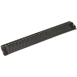 The Draper Half Round Multi-Rasp Wood File Blade, measuring 255mm (model number 3950), features a perforated black metal construction designed for efficient server rack cable management or enhanced ventilation.