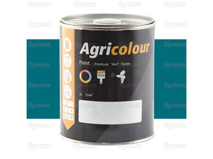 A 1-liter tin of Agricolour - Tuscan Blue Gloss paint (Sparex Part Number: S.13925), features instructions and color indications on the label, and ensures a stunning gloss finish ideal for any metal surface.