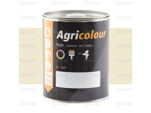 A 1-liter tin of Agricolour Arctic White paint by Sparex (Sparex Part Number: S.13929) is displayed. The black and orange label features icons and text indicating the contents and coverage area, showcasing its sleek gloss finish.