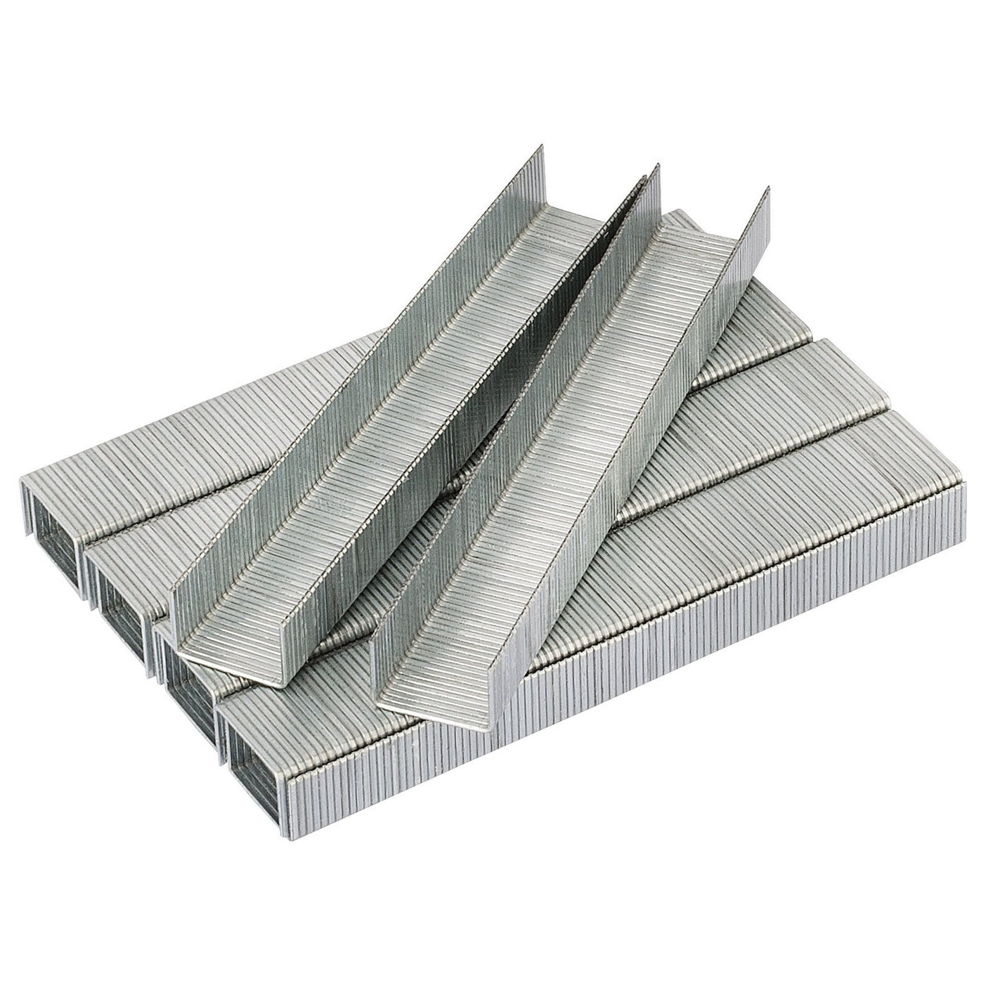 A stack of Draper Steel Staples, 8 X 11.3mm (Pack Of 1000) - 1008, arranged in rows on a white background.