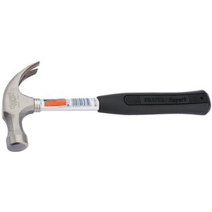 The Draper Expert Claw Hammer, 450G/16Oz - 8960, features a black rubber grip handle for shock absorption and is forged from high carbon steel with rust protection.