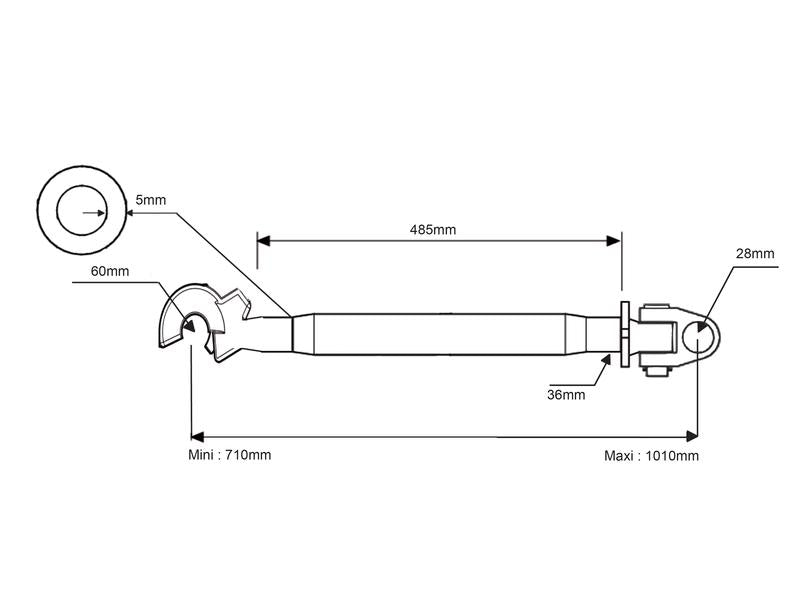 Sparex Top Link Heavy Duty (Cat.28mm/3 (Ø28/32mm)) Knuckle and Q.R. Hook, M36 x 3.00, Min. Length: 710mm. | S.13998 - Product Image 3