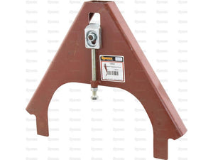 A CE-approved red triangular A Frame Implement Attachment (Cat. Special) by Sparex (Part Number: S.140559), featuring a label and an adjustable screw assembly, designed for special duty applications.