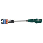 A high-torque Philips screwdriver with a green handle and a chrome vanadium steel shaft, identified as the "Draper Pz Type Cabinet Pattern Screwdriver, No.3 X 150mm - 186PZ," branded "Draper" on the handle and attached to packaging.