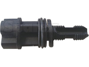 Close-up image of a black plastic connector with ridged and grooved sections, featuring a threaded middle and a notched end—specially designed as part of the Sparex Drain Tap system (Sparex Part No. S.140922).