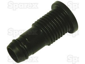 A black, ribbed cylindrical rubber component with a wider, capped end and a slightly narrower open end lies on a flat surface, resembling the precision parts used in Sparex's John Deere equipment line. This is the Drain Tap | Sparex Part No.S.140923 from the brand Sparex.