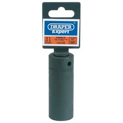 The Draper Expert Hi-Torq® Deep Impact Socket (21mm, 1/2" square drive) model 410D-MM is made from durable chrome vanadium steel and is ideal for use with air wrenches.