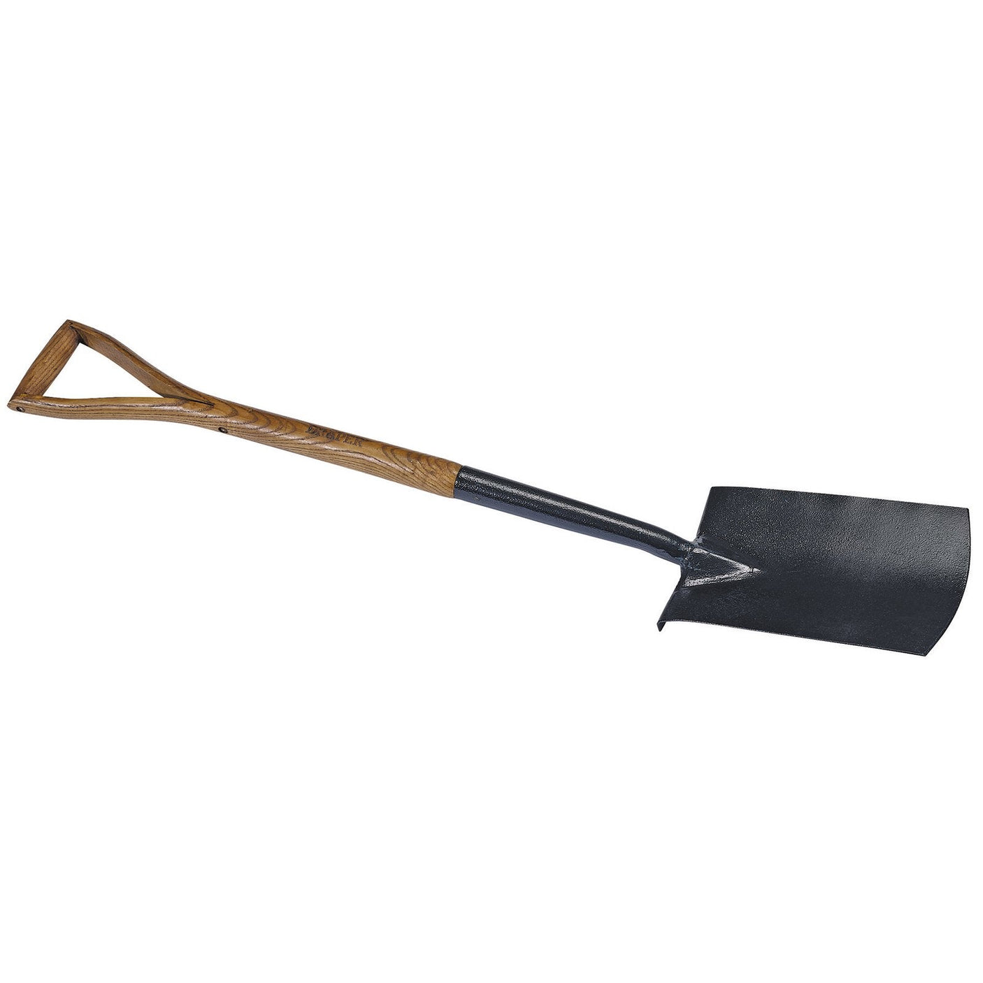 Introducing the Draper Carbon Steel Garden Spade With Ash Handle - A521EH/I, a top-quality gardening tool featuring a long ash handle and an epoxy-coated carbon steel blade, perfect for digging.