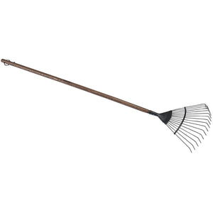 The Draper Carbon Steel Lawn Rake With Ash Handle - A3077/I, from the esteemed Draper brand, features a long ash handle and steel tines, designed specifically for gathering leaves and garden debris.