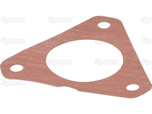 A Sparex Fuel Injection Pump Gasket (Sparex Part No. S.144224), triangular in shape with three holes, crafted from a flat brown material, is shown against a white background—commonly utilized in Fiat M100 machinery.