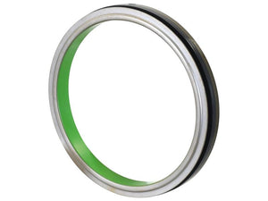 A metal circular object with a green interior and black exterior strip, categorized under tariff code 8484900090, identified as the Crankshaft Seal | Sparex Part Number: S.144258 from the brand Sparex.