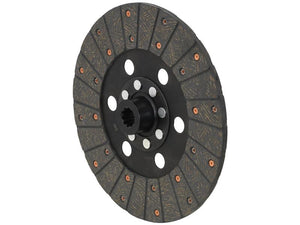 The Clutch Plate (Sparex Part Number: S.147579) from Sparex is a 280mm round, textured automotive clutch disc featuring several circular cutouts and a central spline hub with 10 splines. It is made of organic lining material.