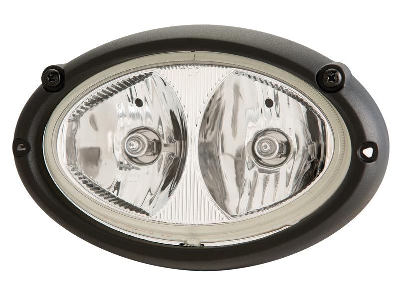 A Sparex Work Light (Halogen), oval in shape with right-hand and left-hand dual headlight assembly, features polycarbonate lenses and a black housing, 12V | Sparex Part Number: S.147669.