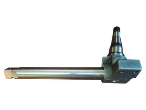 A metal machine part, the Spindle by Sparex (Part Number: S.147907), features a cylindrical rod attached to a rectangular base with a tapered end and is classified under Tariff Code 8708949900.