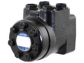 Image of a black Orbital Steering Unit with multiple bolt heads on the front. A white and blue label, indicating it as a Sparex product (Sparex Part No.S.147971), is partially visible on the unit.