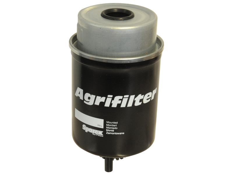 A black cylindrical Sparex Spin On fuel filter, marked with text on the side and featuring a metal top, part number S.148239.