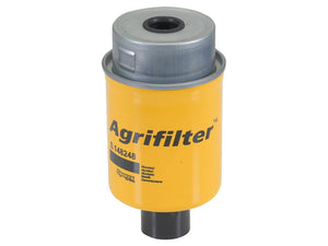 A yellow Sparex brand Fuel Filter - Spin On (Sparex Part No. S.148248) with a metallic top and bottom component, perfect for various machinery applications.