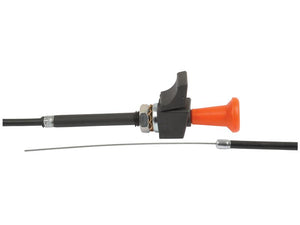 Image of the Sparex | Engine Stop Cable featuring an orange handle, a black outer cable 2000mm in length, and a silver adjustment fitting with a Thread Ø 12mm.