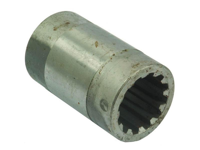 A Sparex metallic cylindrical coupling with an internal spline, used for mechanical connections in a John Deere drive train, Part No. S.148439.