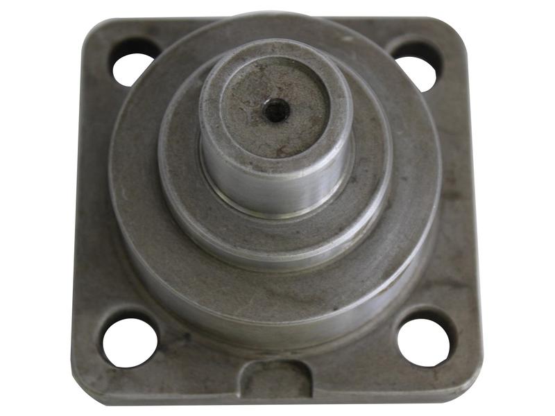 Metric metal flange with a central cylindrical protrusion and four bolt holes at the corners, compatible with Sparex components (King Pin | Sparex Part Number: S.148635).